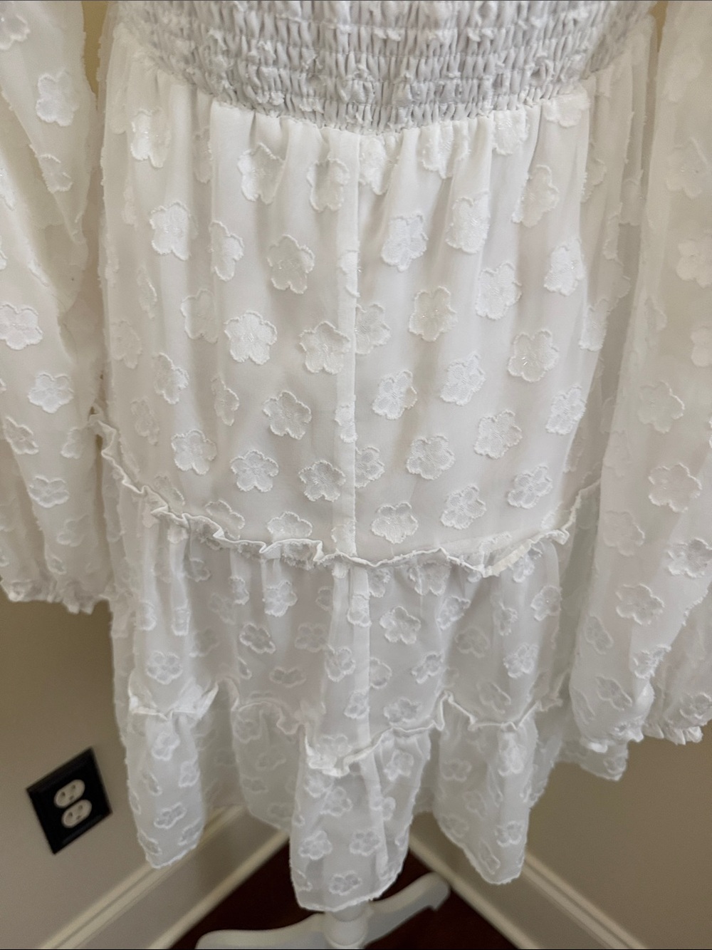 Midnight Doll Smocked Square Neck White Lace Mini Dress - Picture 13 of 15